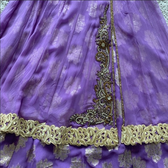 Lavender/Gold Embroidered Tiered Anarkali Dress - Picture 3 of 8